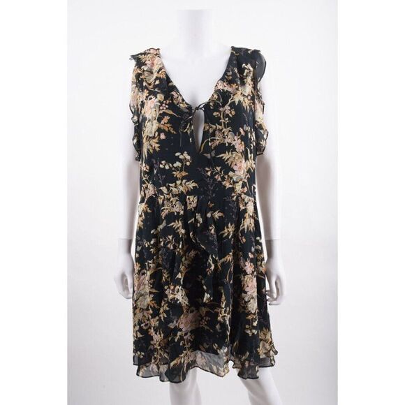 Paige Womens Tia Silk Dress L Multi-Color Black Floral NWT - Picture 1 of 6